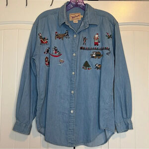 Vintage Woolrich Denim Chambray Christmas Santa Eves Shirt Size Small